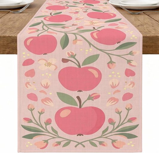 Peach Fruits Floral Table Runner, Vintage Spring Garden Style Home Decor for Family Gatherings and Seasonal Celebrations 13x72 Inch