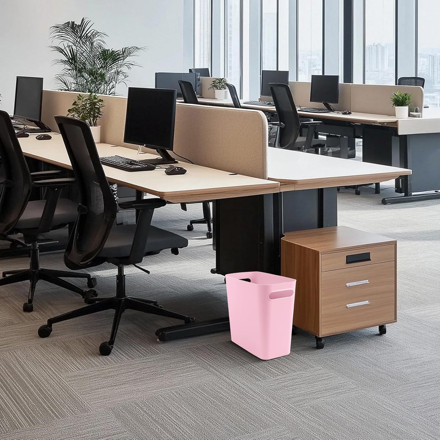 Small Pink Trash Can Wastebasket, Plastic Garbage Can Waste Basket for Narrow Spaces Bathrooms Laundry Room Kitchens Offices Kids Rooms, 1.8 Gallon (Pink)