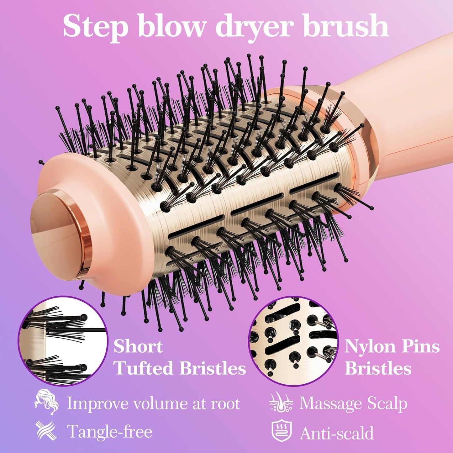 Hair Dryer Brush Blow Dryer Brush in One, 4-in-1 Hair Dryer Brush Blow Dryer with Oval Barrel, Mini Hot Air Brush for All Hair Types(Pink)