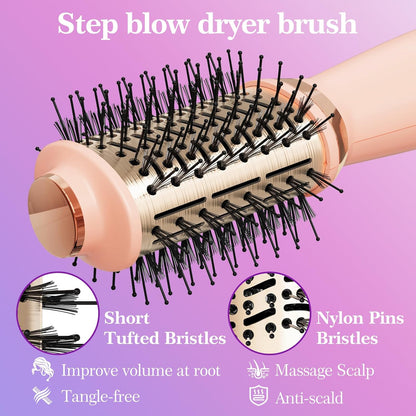 Hair Dryer Brush Blow Dryer Brush in One, 4-in-1 Hair Dryer Brush Blow Dryer with Oval Barrel, Mini Hot Air Brush for All Hair Types(Pink)