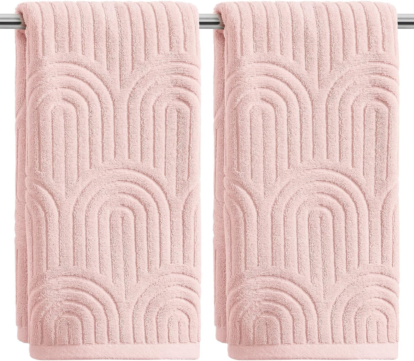 Artoid Mode 2 Pcs Pink 3D Arched Stripes Jacquard Hand Towels for Bathroom, 100% Cotton Soft Absorbent Bathroom Decor Towels, 13.7 x 29.5 Inch