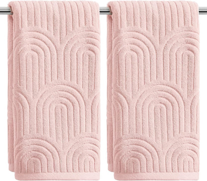 Artoid Mode 2 Pcs Pink 3D Arched Stripes Jacquard Hand Towels for Bathroom, 100% Cotton Soft Absorbent Bathroom Decor Towels, 13.7 x 29.5 Inch