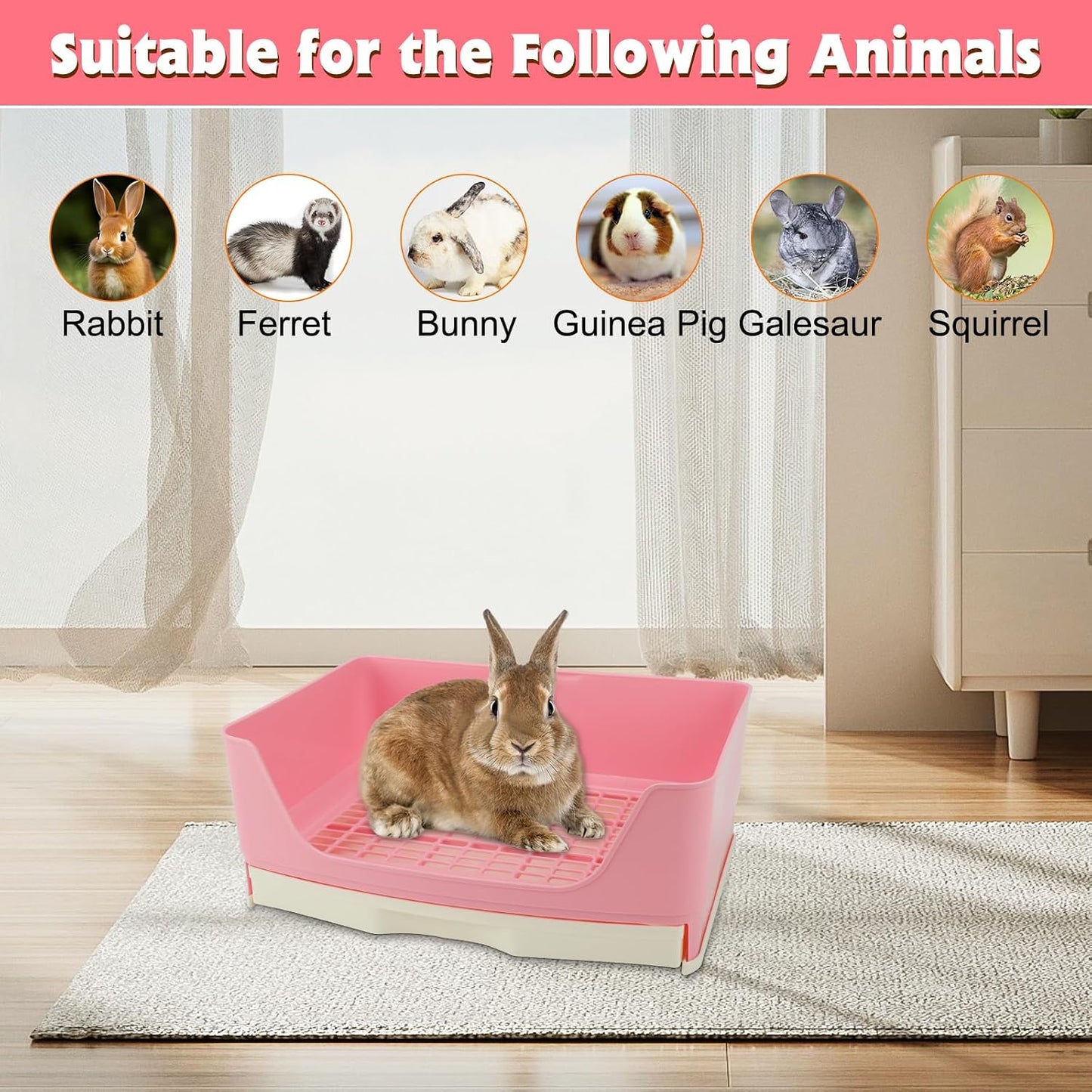 BWOGUE Large Rabbit Litter Box Toilet,Potty Trainer Corner Bedding with Drawer Larger Pet Pan for Adult Guinea Pigs, Rabbits, Hamster, Chinchilla, Ferret, Galesaur, Small Animals(Pink)