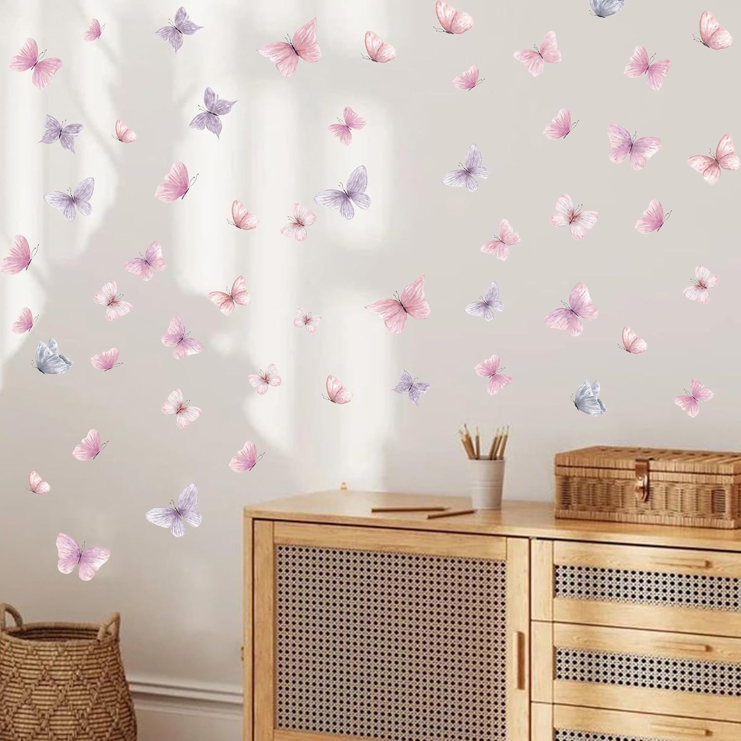 Butterfly Wall Decals - Pink and Purple Art Wall Decals Removable Peel and Stick for Kids Baby Nursery Living Room Bedroom Playroom Sofa TV Background Decorations (Butterfly Pink Purple Wall Stickers)