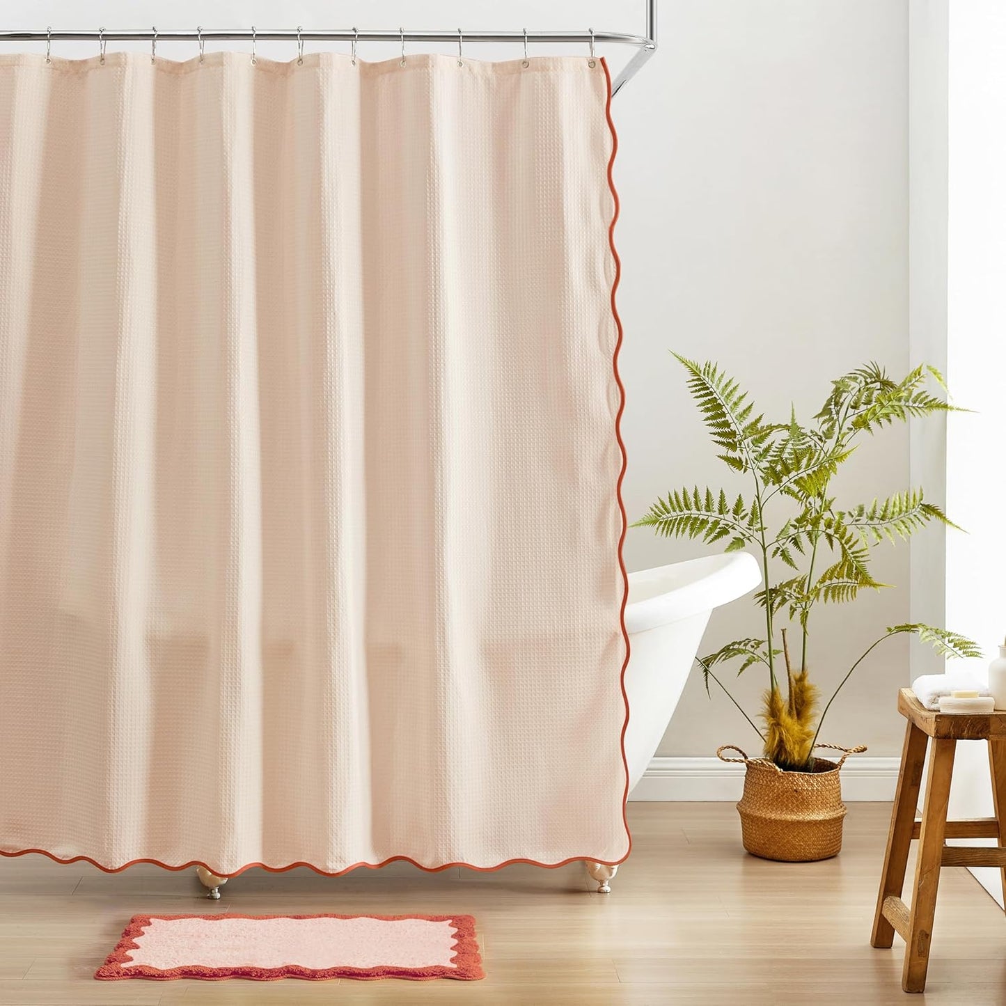 MONDAY MOOSE Bath Mat with Scalloped Wavy Ripple Design, Microfiber Absorbent Non Slip Tufted Rug for Floor, Shower or Kitchen (20x32 inch, Blush)