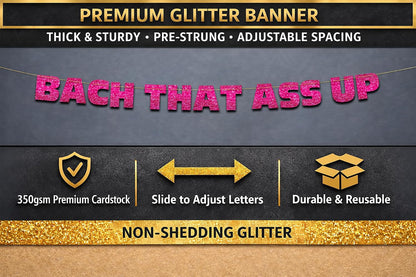 Pre-Strung Bachelorette Pink Glitter Banner - Bachelorette Party Decorations for Her - Party Supplies, Favors and Gifts