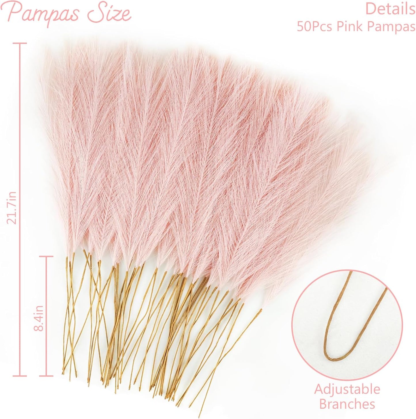 obbsie 150pcs Pink Faux Pampas Grass Decor, 21.6" Short Artificial Pompous Grass Floral Pink Flowers Branches Vase Filler Flower Arrangement for Home Wedding Boho Outdoor Decor