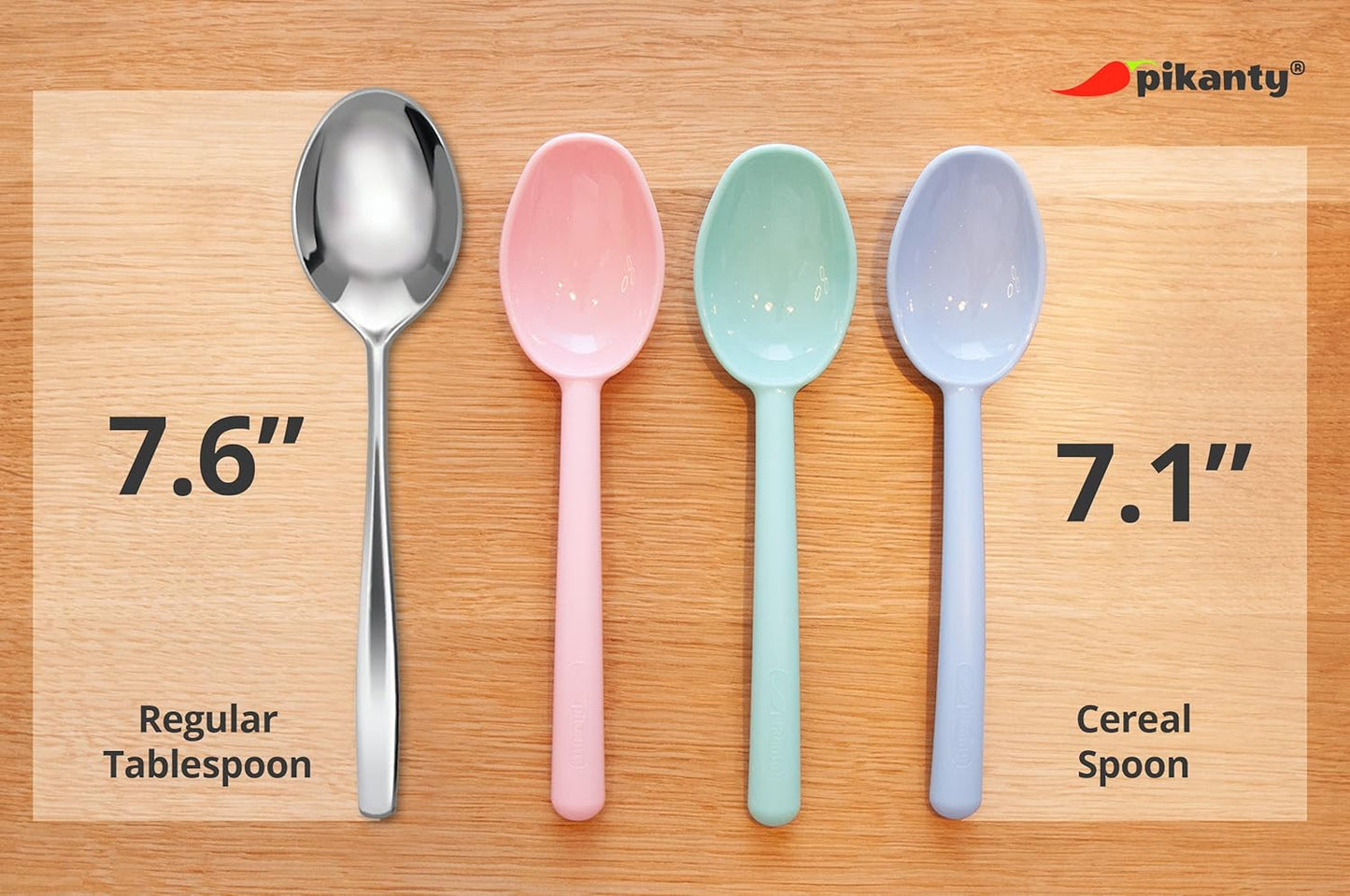 Plastic Cereal Spoons, Set of 6-7 Inch Kids Spoons in Pink, Green, Blue - Reusable Tablespoons for Soup, Yogurt, Ice Cream, Everyday Family Use, Dishwasher Safe, Made in USA by Pikanty
