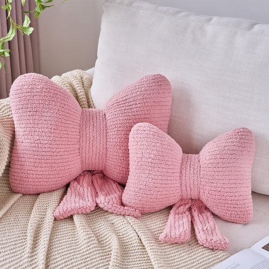 Bow Pillow, Decorative Throw Pillows with Soft Plush, Bow Throw Pillow for Couch Bed, Home Decor Bow Shaped Pillow for Bedroom Living Room (Grey Pink, 16 Inches)