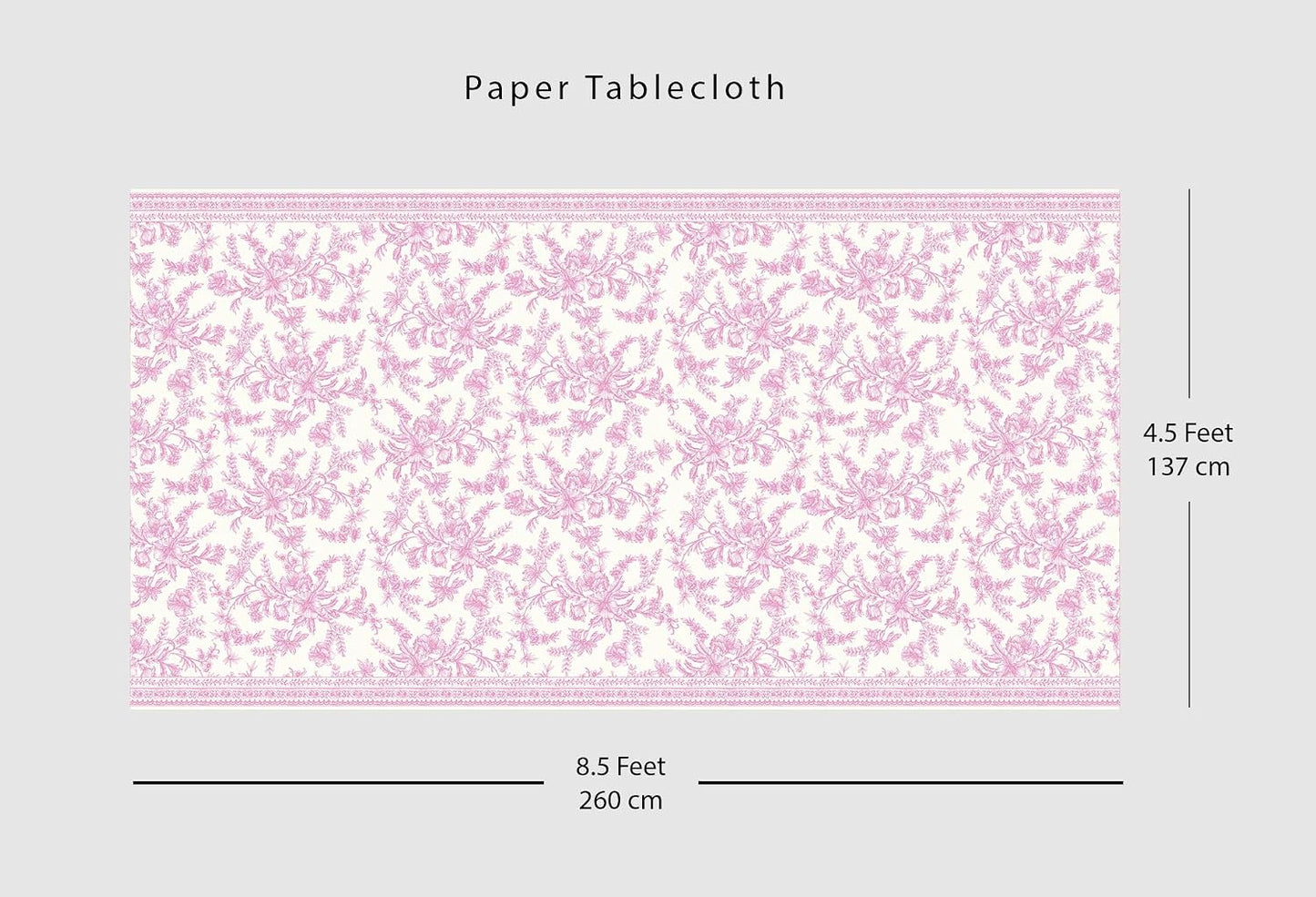 Coterie Pink Toile Paper Tablecloth | Rectangle Tablecloth/Table Cover for Bridal and Baby Shower, Tea Party, Garden Party, Birthday | 8.5' by 4.5' Table Cloth Rectangle Table
