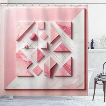 Ambesonne Pink Shower Curtain, Modern Abstract Monochromatic Geometric Triangle and Circular Shapes Marble Print, Cloth Fabric Bathroom Decor Set with Hooks, 69" W x 75" L, Pale Pink Rose