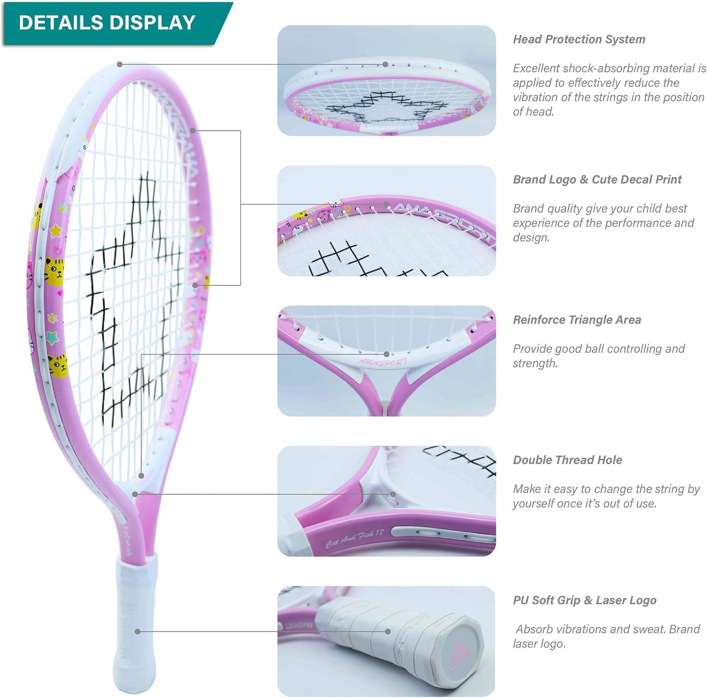 AMA SPORT Kids Tennis Racket for Junior Toddlers Starter Kit 17-25" Tennis Racquet for Girls and Boys with 420D Nylon Shoulder Strap Bag