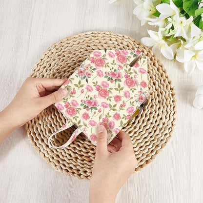 Pink Floral Tissue Box Cover Square Leather Flower Tissue Box Holder Rose Leaves Waterproof Facial Paper Organizer Dispenser for Bathroom Bedroom Kitchen Vanity Home Car Desk Countertop
