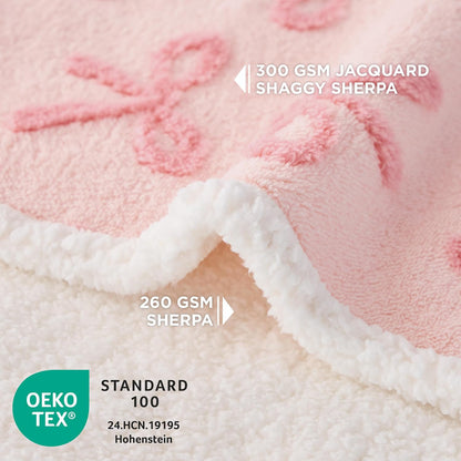 LE SURE Waterproof Puppy Blanket for Medium Dogs - Washable Double Sided Dog Blankets with Warm Jacquard Shag and Soft Sherpa Fleece, Pet Cat Blanket for Couch Protection, Bow Design，Pink Taffy