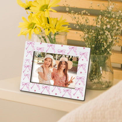 Pink Bow Couple Wedding Gifts Picture Frame, 4x6 Horizontal Photo Frame for Tabletop Display