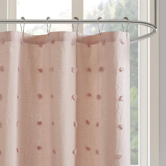 Urban Habitat UH70-2242 Brooklyn Cotton Fabric Shower Curtain Jacquard Pom Machine Washable Shabby Chic Modern Home Bathroom Décor Bathtub Privacy Screen, 70" x 72", Pink