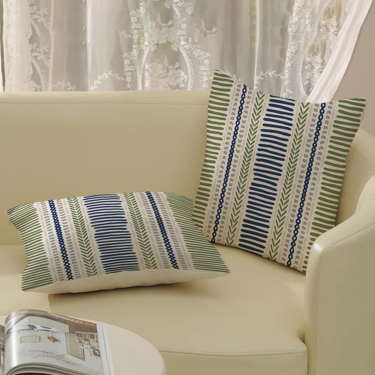 Pink Sage Green Pillow Covers 18x18 Inch 2 Pcs Boho Preppy Polka Dots Striped Decor Throw Pillows Modern Geometric Outdoor Farmhouse Decoration Pillowcase Linen Cushion Cover for Couch Sofa