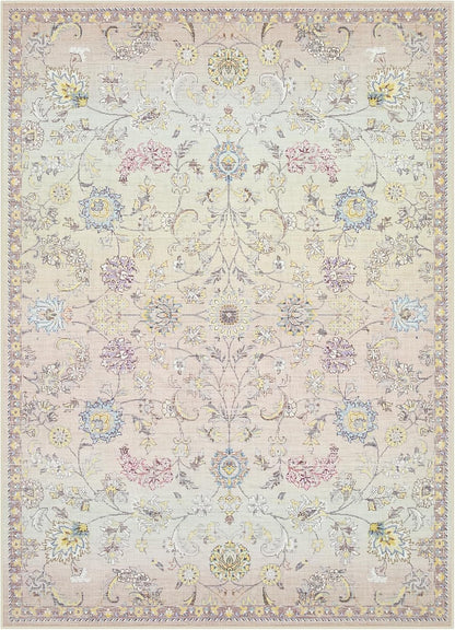 Joydeco Light Pink 5x7 Area Rugs for Bedroom Girls Nursery, Machine Washable Boho Rugs for Living Room Non Slip, Floral Soft Indoor Floor Carpet for Playroom Kids Room Dorm Classroom