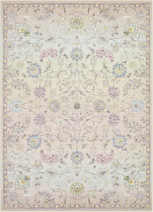 Joydeco Light Pink 5x7 Area Rugs for Bedroom Girls Nursery, Machine Washable Boho Rugs for Living Room Non Slip, Floral Soft Indoor Floor Carpet for Playroom Kids Room Dorm Classroom
