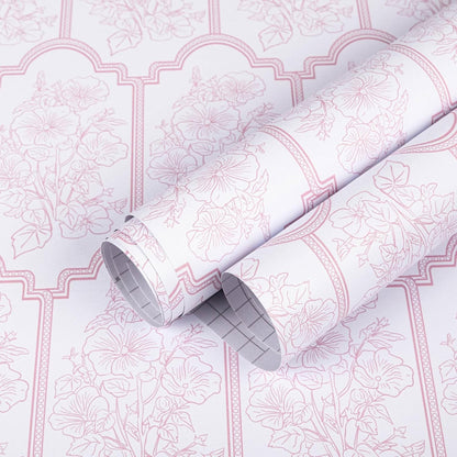 Pink Floral Peel and Stick Wallpaper Modern Boho Vintage Contact Paper for Bathroom Kitchen Removable Self Adhesive Vinyl Wall Paper Decals Waterproof Renter Friendly Wallpaper 17.5 in X 196.8 in