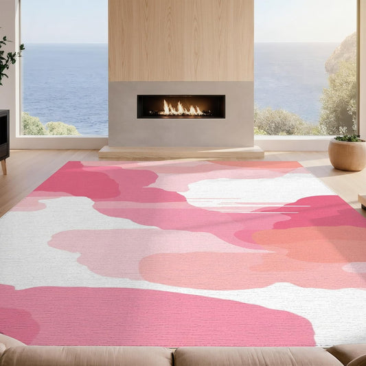 Design&I 8'x10' Easy Clean Abstract Abstract Massive Rug, Coral Sleek Flatweave Pet Friendly Built-in Grip Mat for King Size Bedroom, Master Suite, Under Bed | 2141924