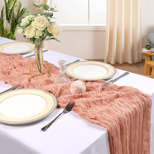 12 Pack 10FT Peach Cheesecloth Table Runner 120 Inch Long Gauze Rustic Boho Spring Cheese Cloth Table Runner Sheer Fabric Decorations for Holiday Party Wedding Banquet Bridal Baby Shower Décor