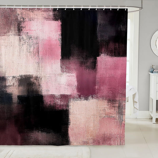 jejeloiu Abstract Shower Curtain for Bathroom Decor Modern Abstract Art Bath Curtain Luxury Bathroom Accessories Geometric Waterproof Polyester Fabric Pink for Stalls Bathtubs 72"x72"