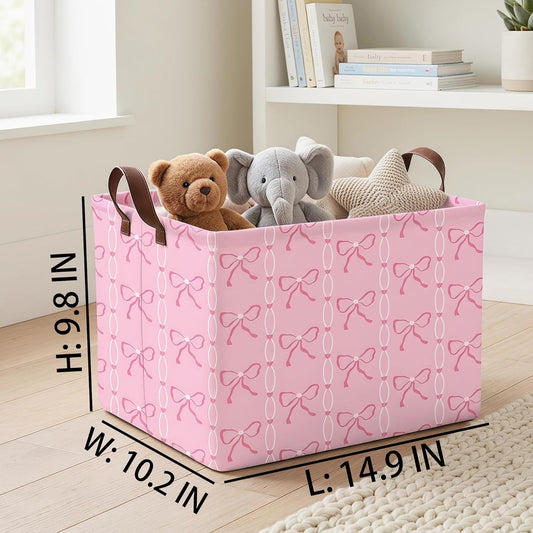 MYFLCOY Cute Baby Girl Bow Basket Kids Gift Storage Bin Large Toy Box with Handles Room Decor (Pink)