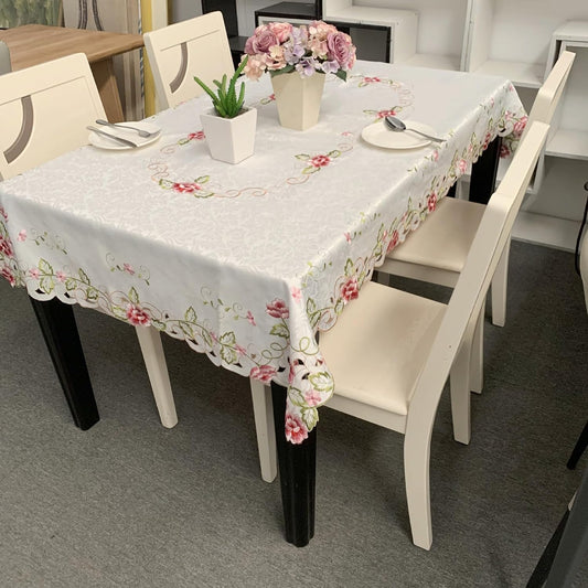 Rectangle Tablecloth 43 x 63 Inch Pink Flower Embroidered Lace Table Cloth Stain Resistant Washable Table Cover for Kitchen and Dining Room