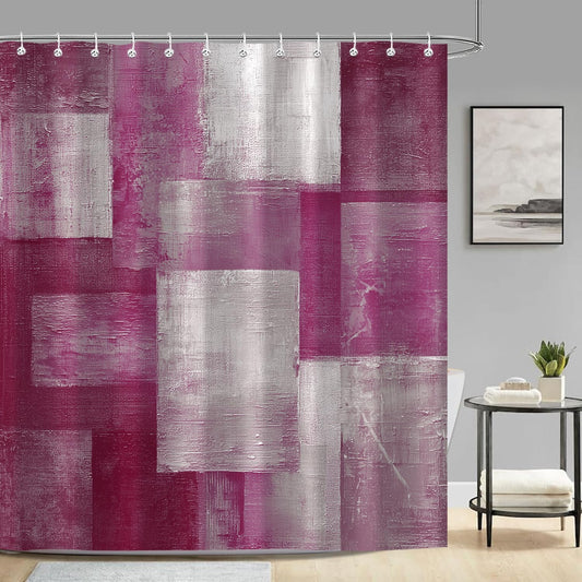 Moonslim Abstract Red Pink White Shower Curtain for Bathroom, Modern Minimalist Art Bath Curtain Decor Waterproof Fabric with Hooks 72x72 Inches