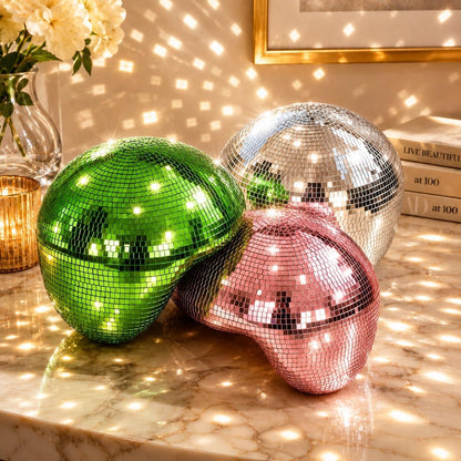 Handcrafted Melting Disco Ball Decor, Sparkling Mosaic Mirror Glass Hanging Ornament for Party, Birthday & Modern Home Decor(Pink)