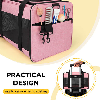 Hipubby Cat Carrier Dog Carrier for Pets Up to 16 Lbs, Soft-Sided Pet Travel Carrier for Cats and Small Dogs, Airline Approved Pet Carrying Case with Shoulder Strap & Removable Mat - Pink
