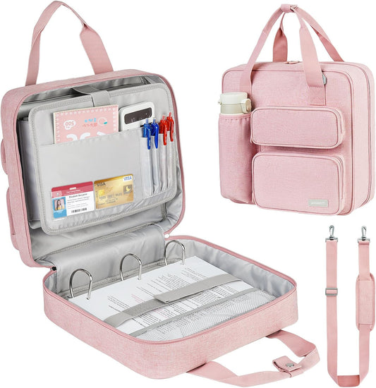 Zipper Binder 3 Ring, 700 Sheets Capacity, Binder 3 Inch with Shoulder Strap Fits 13 Inch Laptop for School and Office,Pink