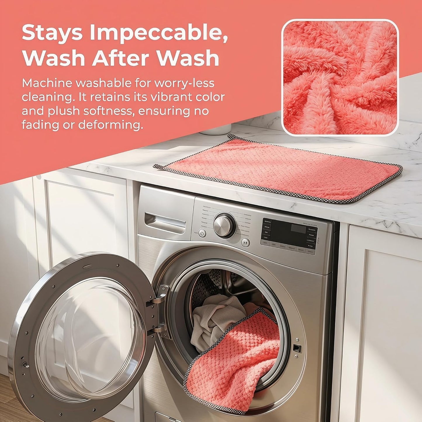 10 Pack Microfiber Kitchen Dish Cloths with Hanging Loop, 9.8x9.8 Inch, Non-Scratch Towels for Pots, Pans, Sink & Countertops (Pink)
