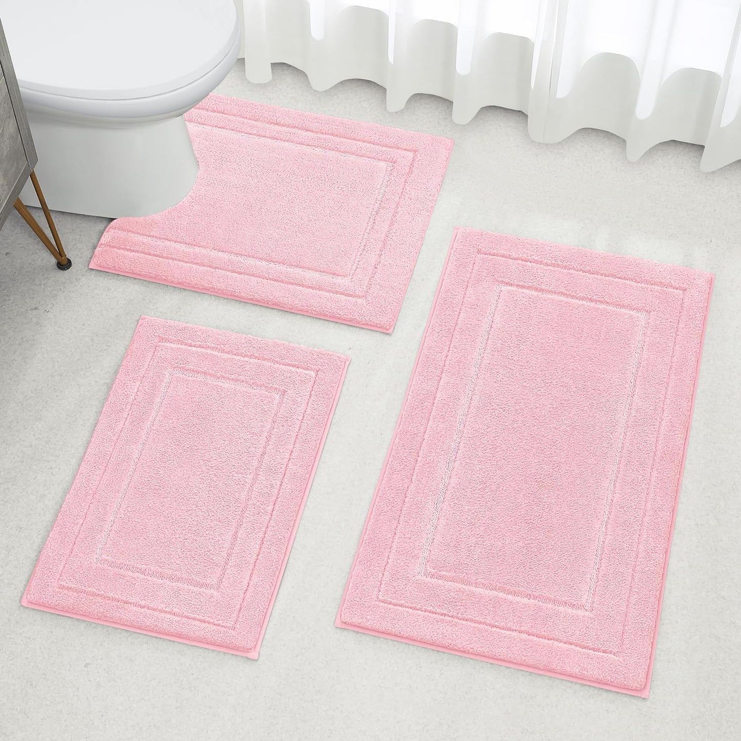 HOMEIDEAS Bathroom Rugs Sets 3 Piece, Super Soft and Absorbent Non Slip Microfiber Toilet Bath Mat with U-Shaped (Light Pink)
