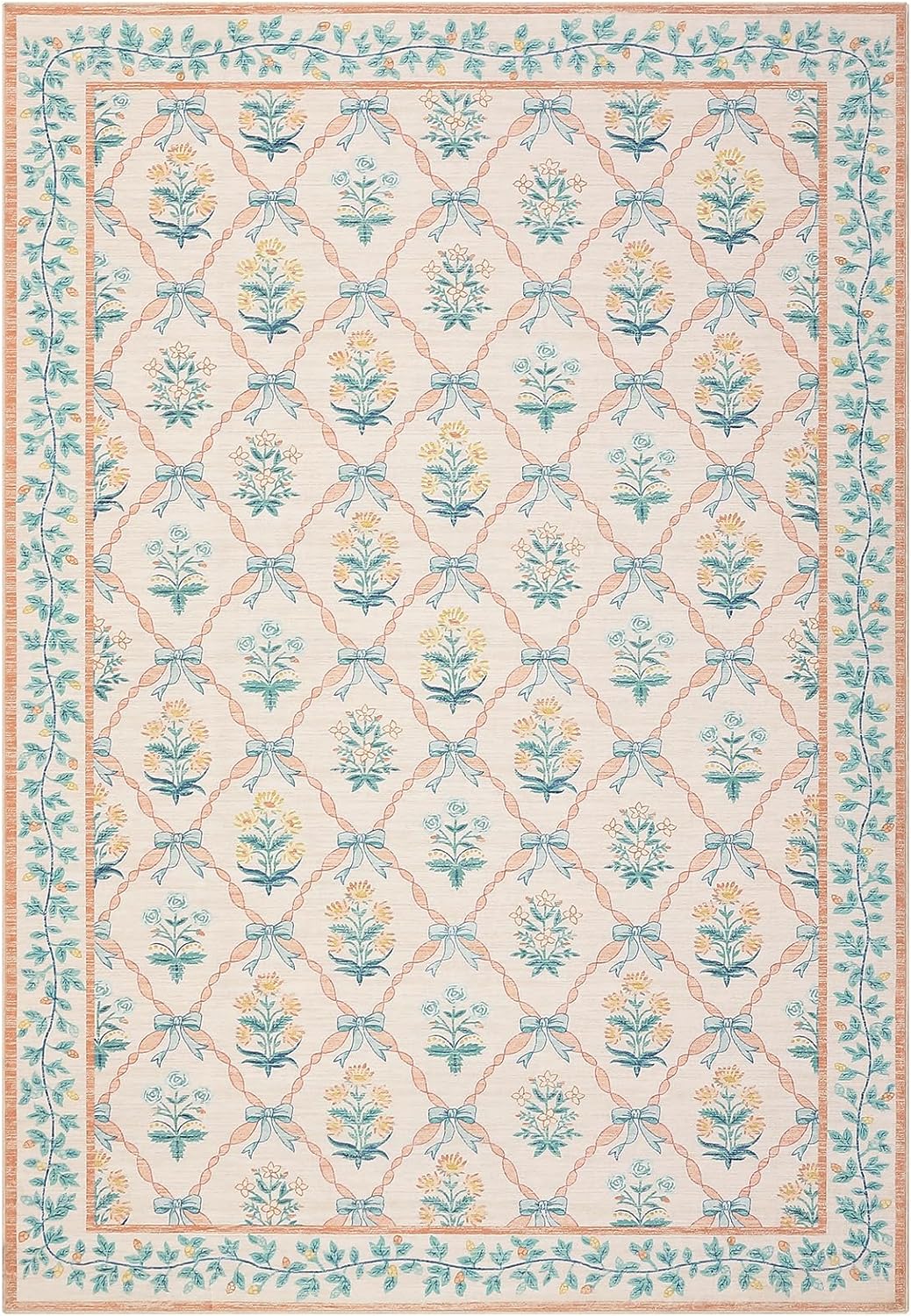 ROYHOME Area Rugs 9x12 Living Room, Pink Washable Rug for Bedroom Girl with Coquette Bow Floral Pattern Non Slip Low-Pile Stain Resistant Large Throw Carpet for Dining Room Dorm Nursery, Pink