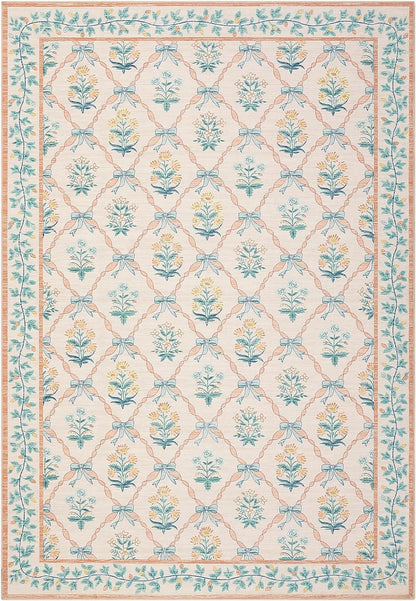 ROYHOME Area Rugs 9x12 Living Room, Pink Washable Rug for Bedroom Girl with Coquette Bow Floral Pattern Non Slip Low-Pile Stain Resistant Large Throw Carpet for Dining Room Dorm Nursery, Pink