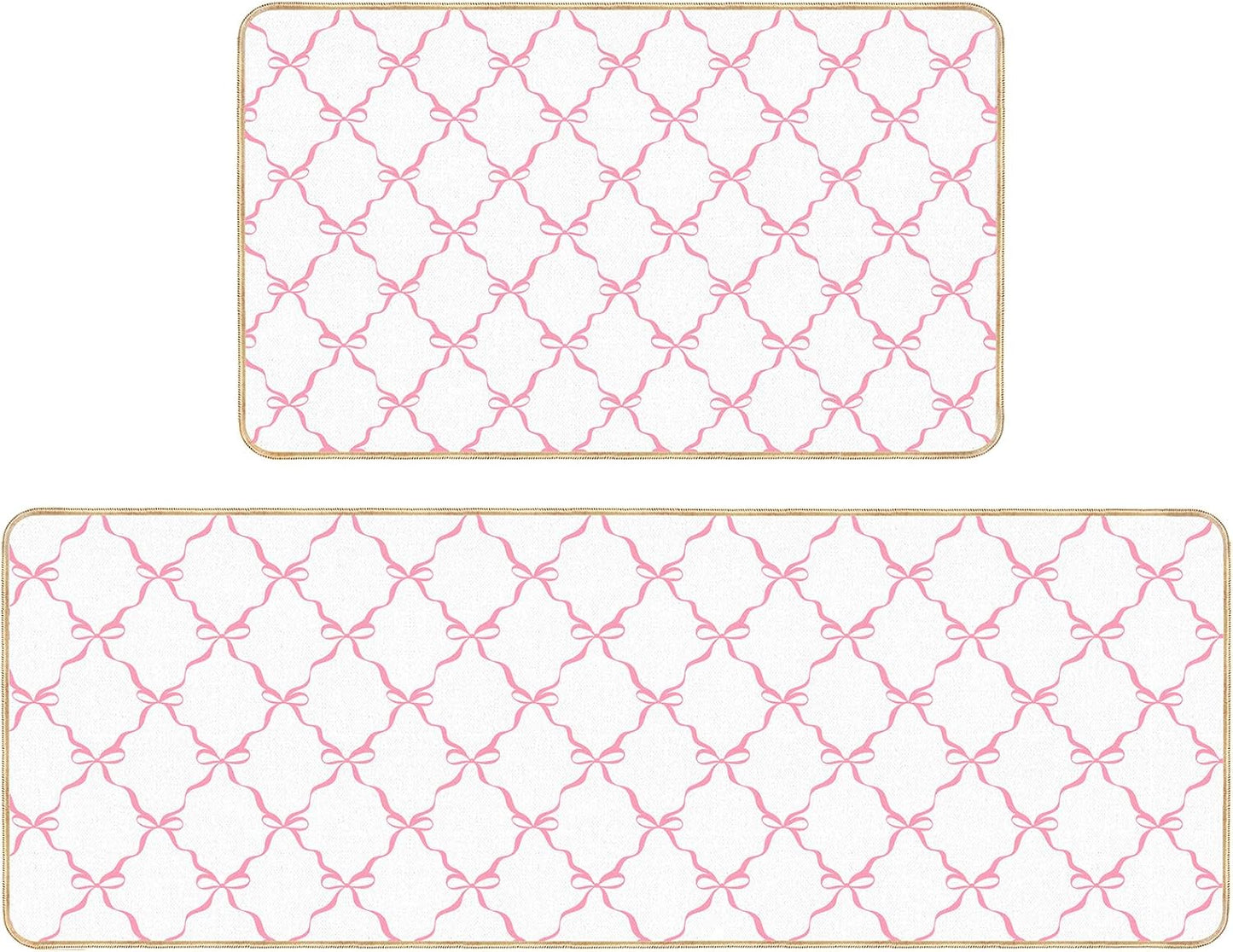 Coquette Bow Kitchen Mat Set of 2 Pink Bow Kitchen Rugs Coquette Room Decor Door Mat Pink Bow Decorations for Home Kitchen