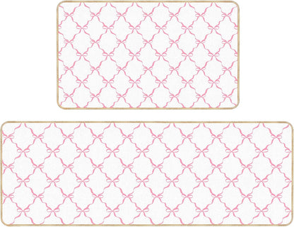 Coquette Bow Kitchen Mat Set of 2 Pink Bow Kitchen Rugs Coquette Room Decor Door Mat Pink Bow Decorations for Home Kitchen