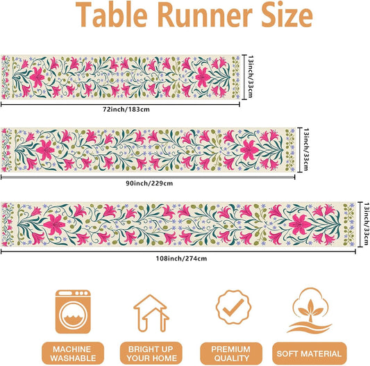 Floral Table Runner, Peach Vintage Flowers Nature Inspired Spring Dining Decor for Home Family Gatherings Holiday Celebrations 13x72 Inch