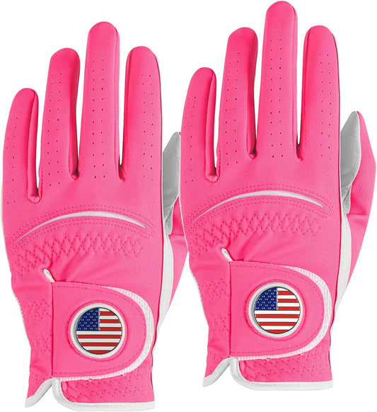 FINGER TEN Golf Gloves Men Colorful 2 Pack for Left Right Handed Golfer, Comfortable Gloves with Ball Marker for Serious Performance, Fit Size Small Medium ML Large XL