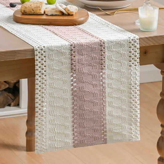 Artoid Mode Pink Farmhouse Rustic Table Runner, Seasonal Holiday Hollow Kitchen Dining Table Decoration for Home Party Decor 12x72 Inch