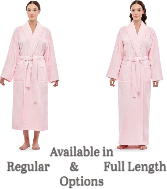 Arus Women's Shawl Collar Robe, Turkish Terry Cotton Bathrobe,with Regular and Full Length Options