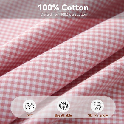 Gingham Pillow Shams 20x26, Pink White, Ruffle Trim, Set of 2 | 100% washed cotton | Standard size pillow covers | Vintage farmhouse plaid | Envelope closure | Inserts not included