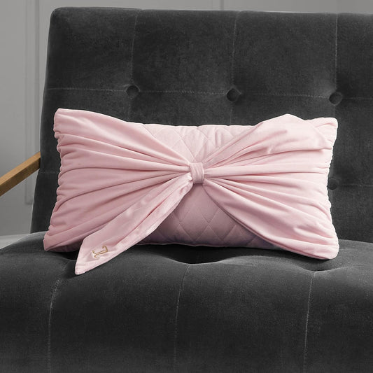 Juicy Couture Velvet Bow Designer Decorative Pillow - 10"x18", Light Pink