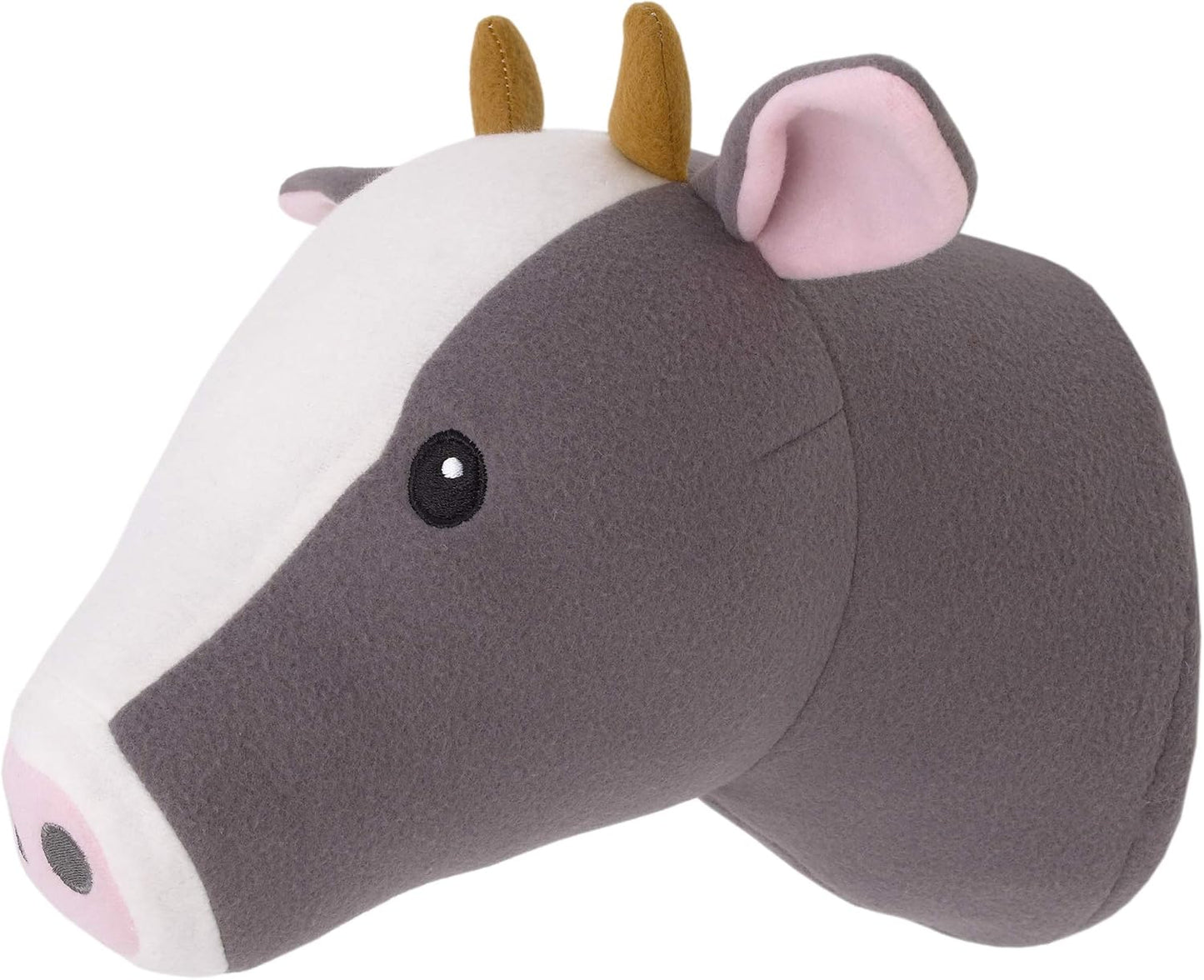 NoJo Plush Fleece Grey & White Cow Head Wall Decor, Charcoal, White, Peach