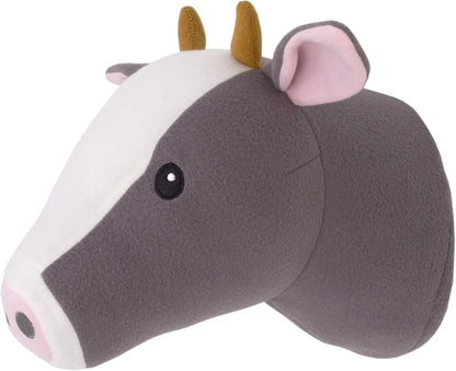 NoJo Plush Fleece Grey & White Cow Head Wall Decor, Charcoal, White, Peach