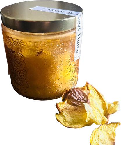Peach Sorbet Scented Soy Dried Fruit Candle, Hand Poured, Glass Jar Candle with Airtight Lid