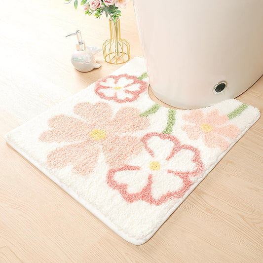 Molesun Floral Bath Mat, Bathroom Rug Non-Slip Soft Shower Rug Microfiber Cute Bath Rug for Kids, Water Absorbent Thick Shaggy Floor Mats for Bedroom, Kitchen, Home Decor, 20x22