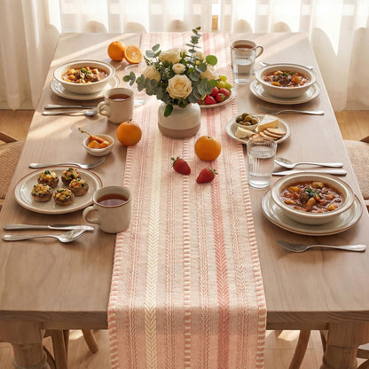 Artoid Mode Pink Farmhouse Woven Table Runner, Seasonal Holiday Rustic Kitchen Dining Table Decoration for Home Party Decor 12x72 Inch